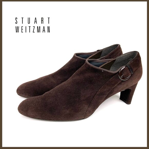Stuart Weitzman Alma Chocolate Brown Leather Suede Ankle Boote Heel Sz 10 - 9.5 - Picture 1 of 16